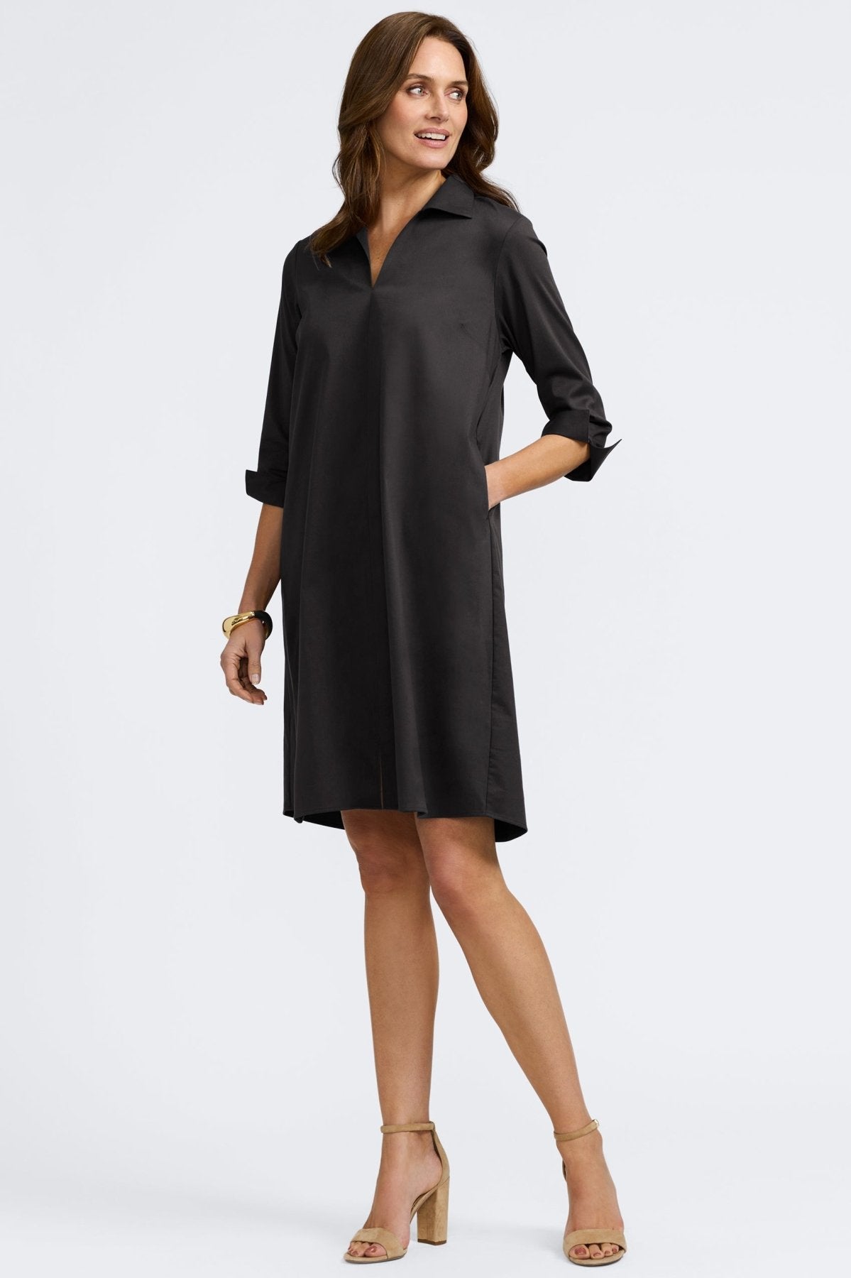 Agnes Stretch Matte Sateen 3/4 Sleeve Dress