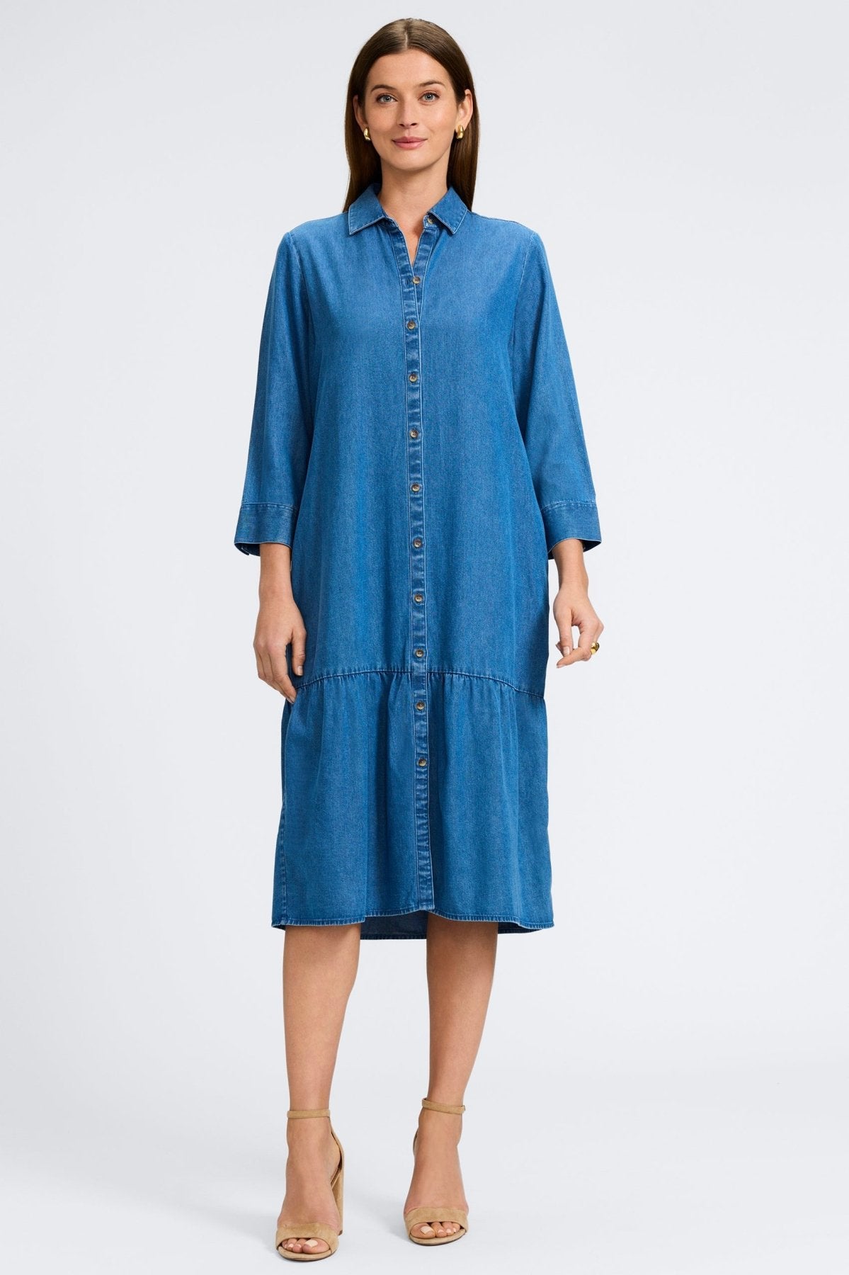 Ivy Tencel® Denim 3/4 Sleeve Midi Dress