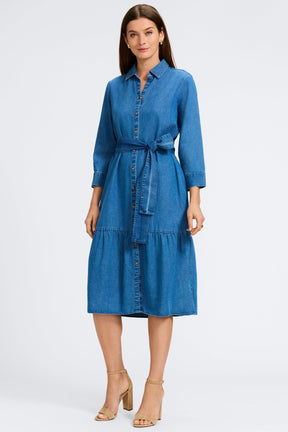 Ivy Tencel® Denim 3/4 Sleeve Midi Dress