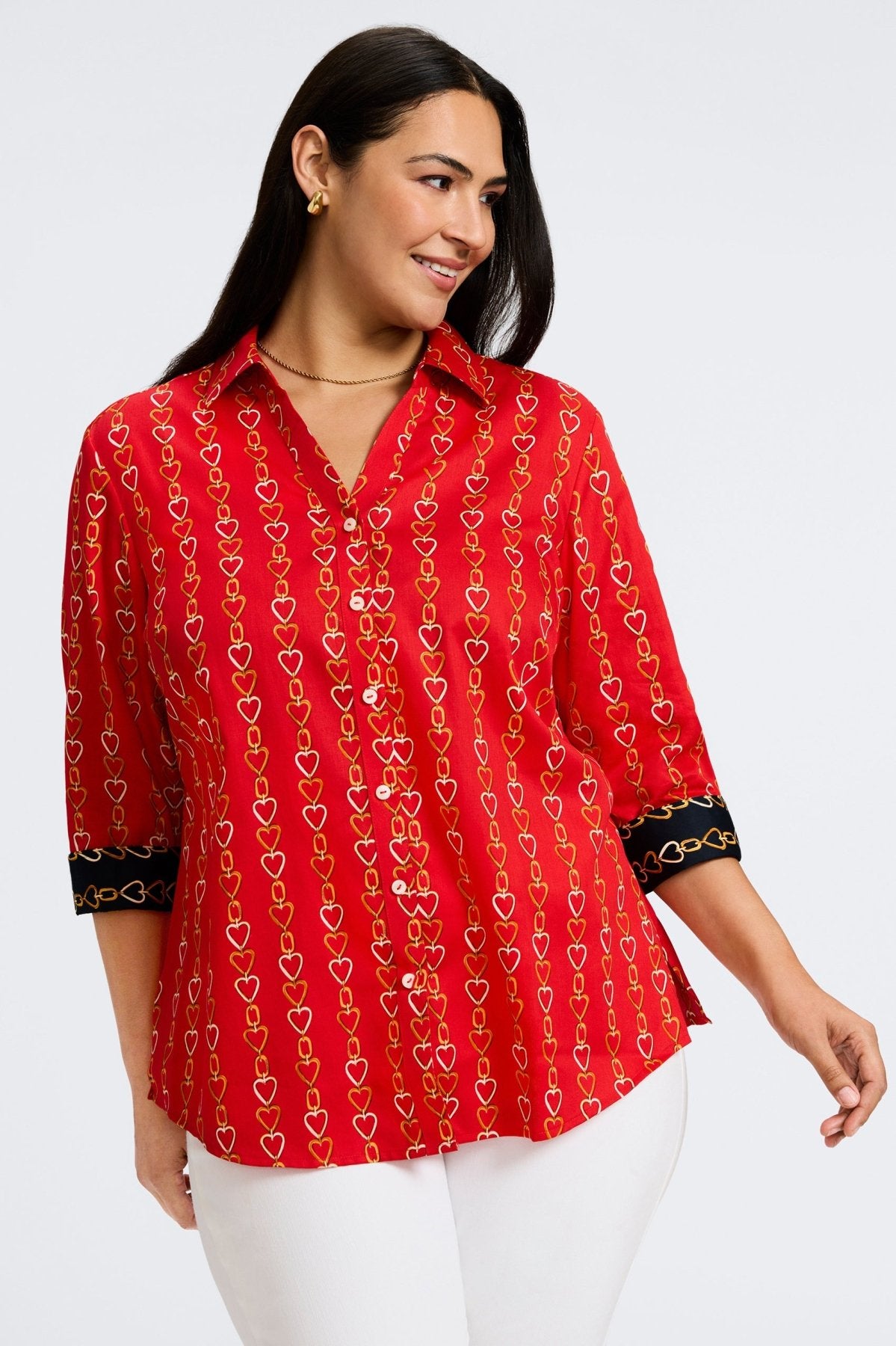 Mary Plus No Iron Love Chain 3/4 Sleeve Shirt