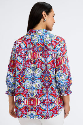 Olivia Plus No Iron Mediterranean Tiles 3/4 Sleeve Shirt