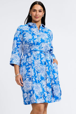 Rocca Plus No Iron Woodblock Floral 3/4 Sleeve Dress