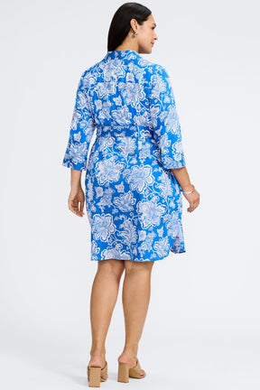 Rocca Plus No Iron Woodblock Floral 3/4 Sleeve Dress