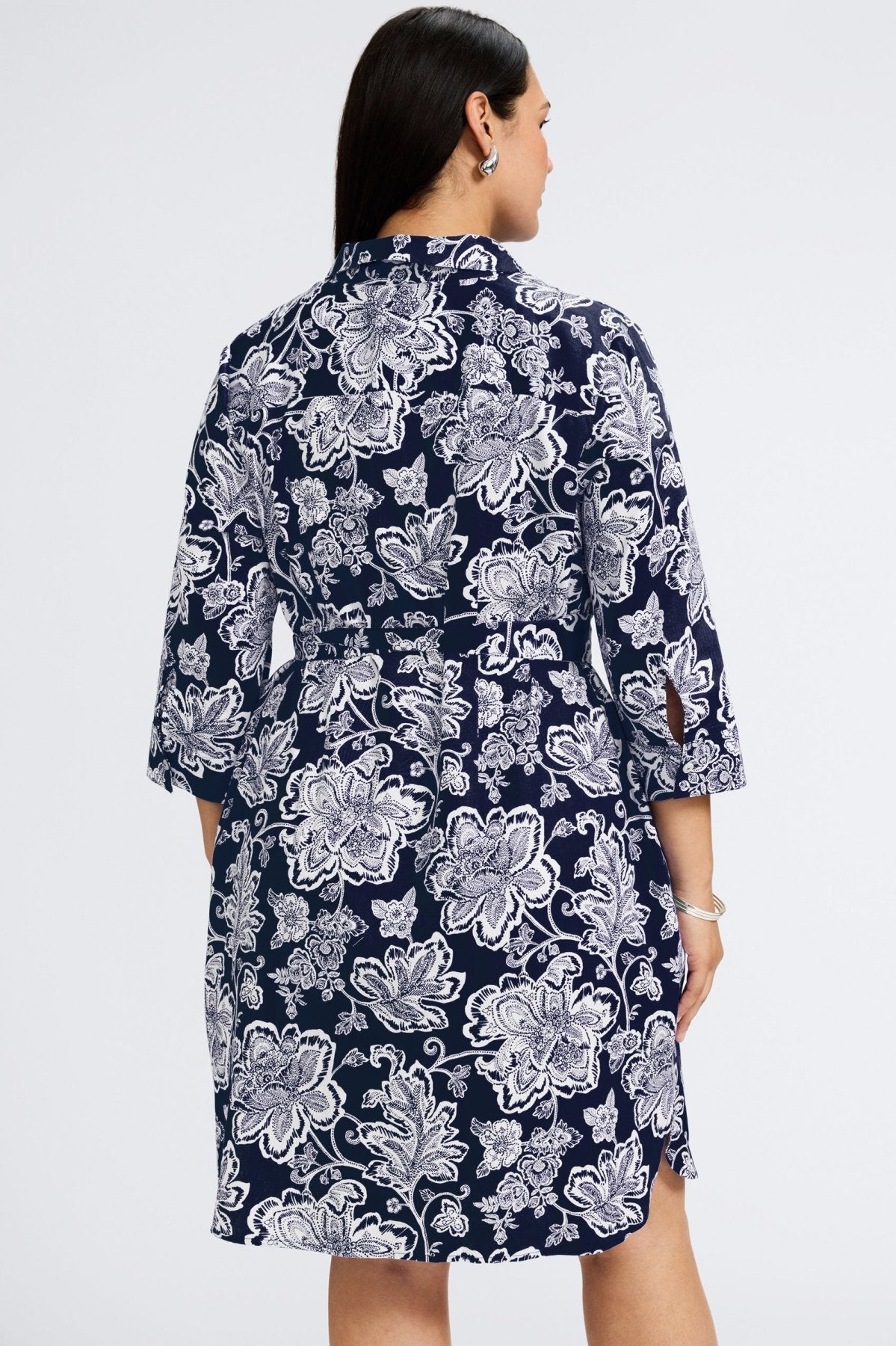 Rocca Plus No Iron Woodblock Floral 3/4 Sleeve Dress