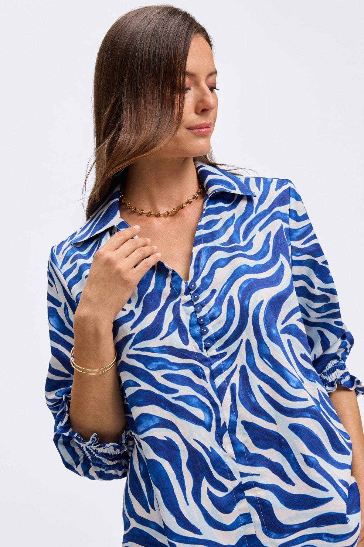 Alexis Tonal Zebra 3/4 Sleeve Popover Shirt