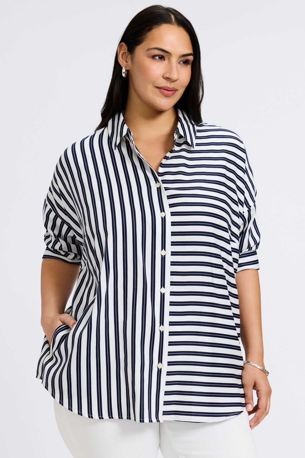 Avery Plus Double Stripe 3/4 Sleeve Shirt