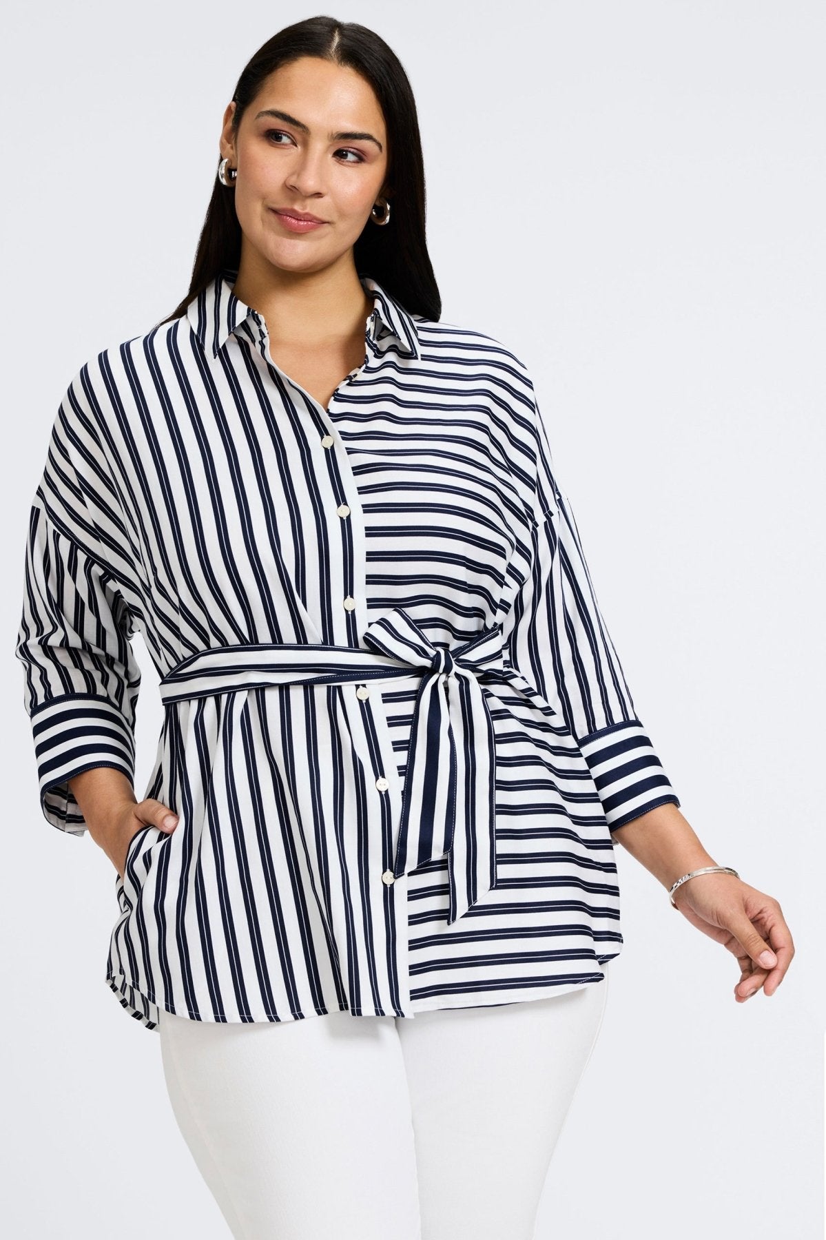 Avery Plus Double Stripe 3/4 Sleeve Shirt