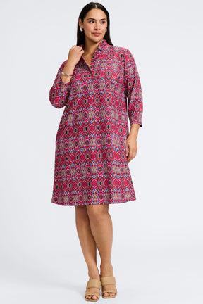 Tammy Plus No Iron Geometric Tile 3/4 Sleeve Dress