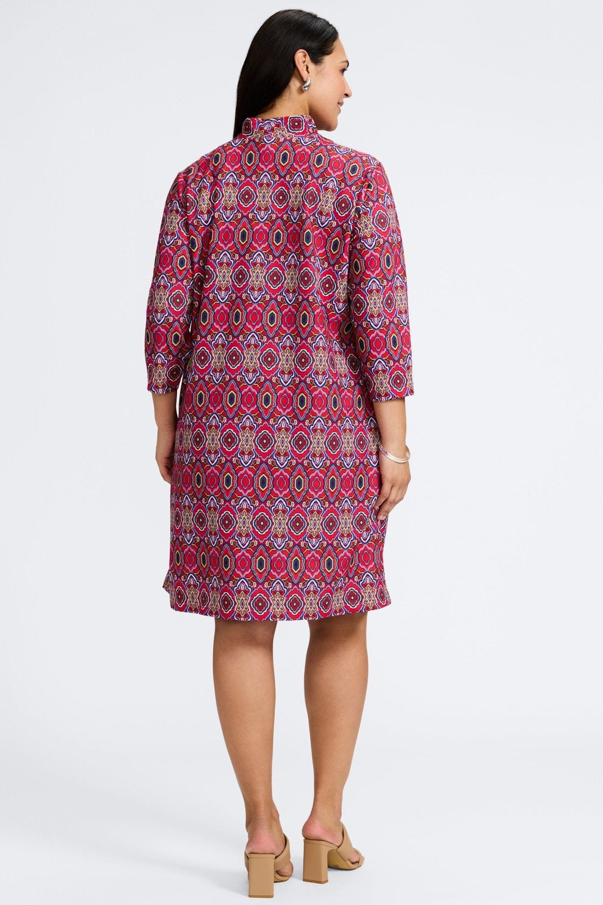 Tammy Plus No Iron Geometric Tile 3/4 Sleeve Dress