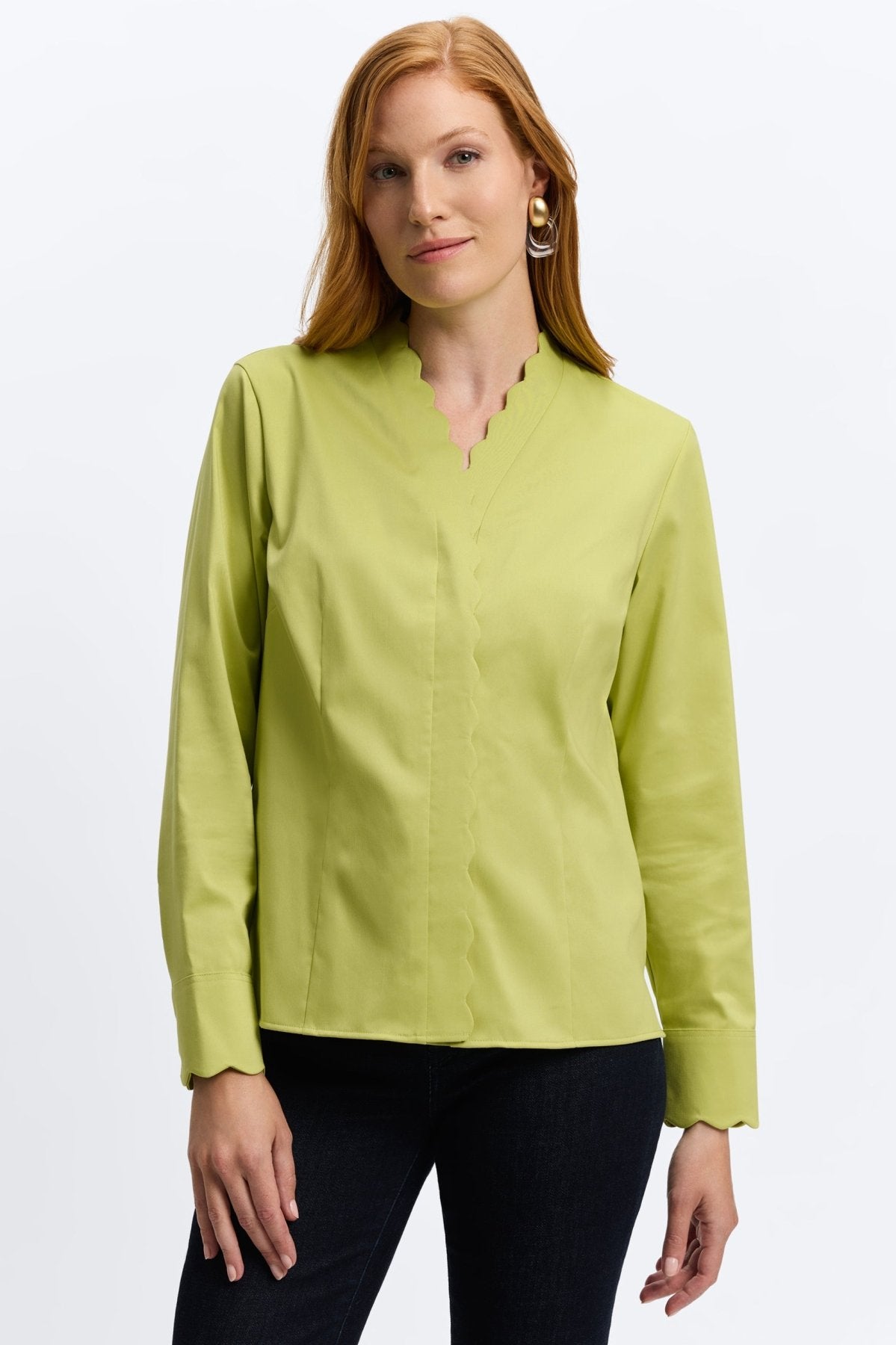 Fox Croft NWT top line green pinstripe button down women's blouse size 10