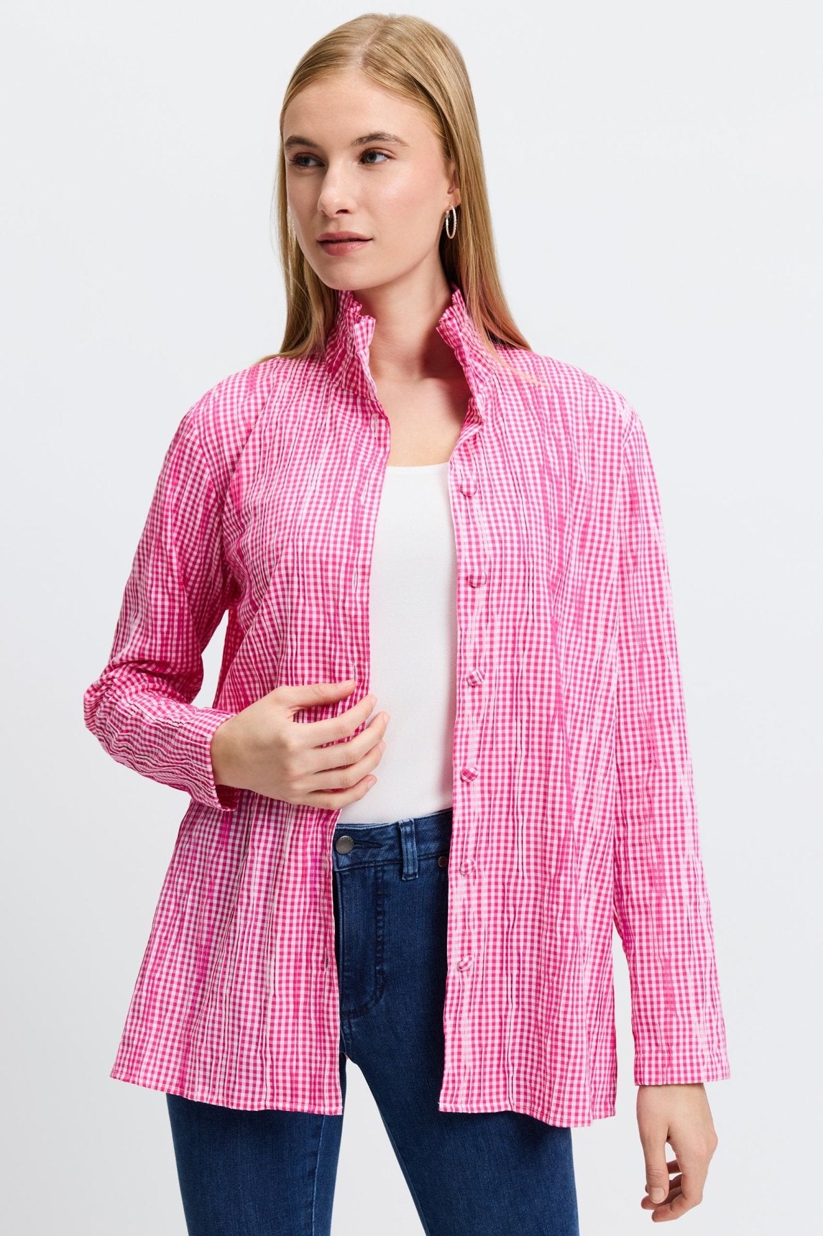 Carolina Crinkle Mini Gingham Shirt Jacket