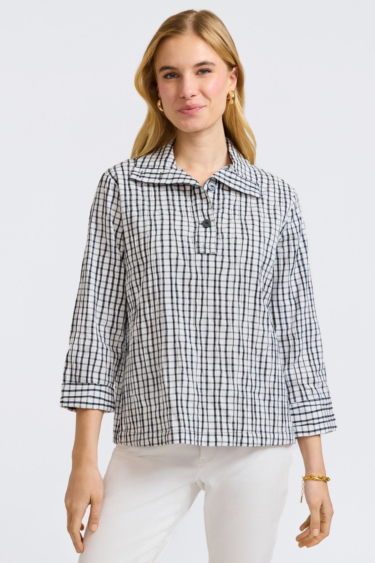 Sammy Crinkle 3/4 Sleeve Popover Shirt Jacket