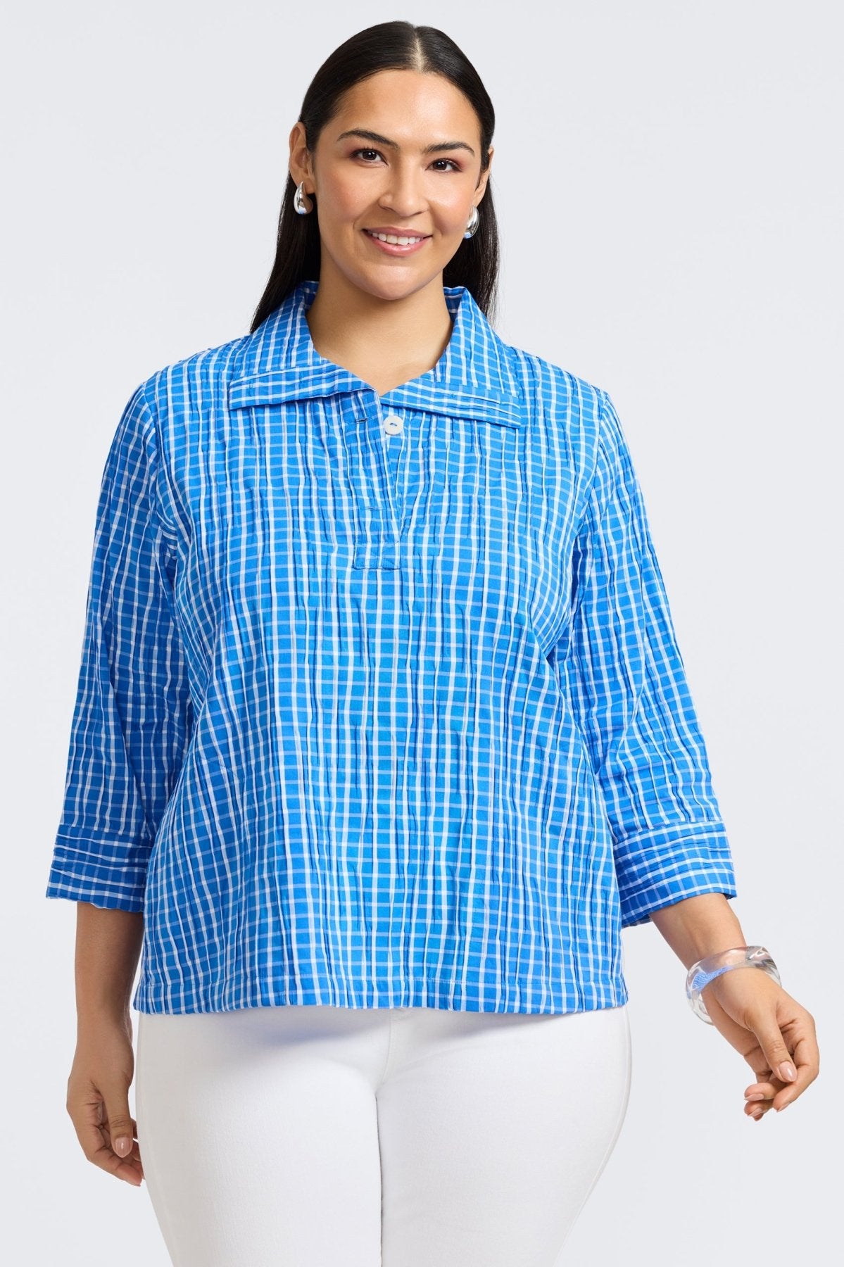 Sammy Plus Crinkle 3/4 Sleeve Popover Shirt Jacket