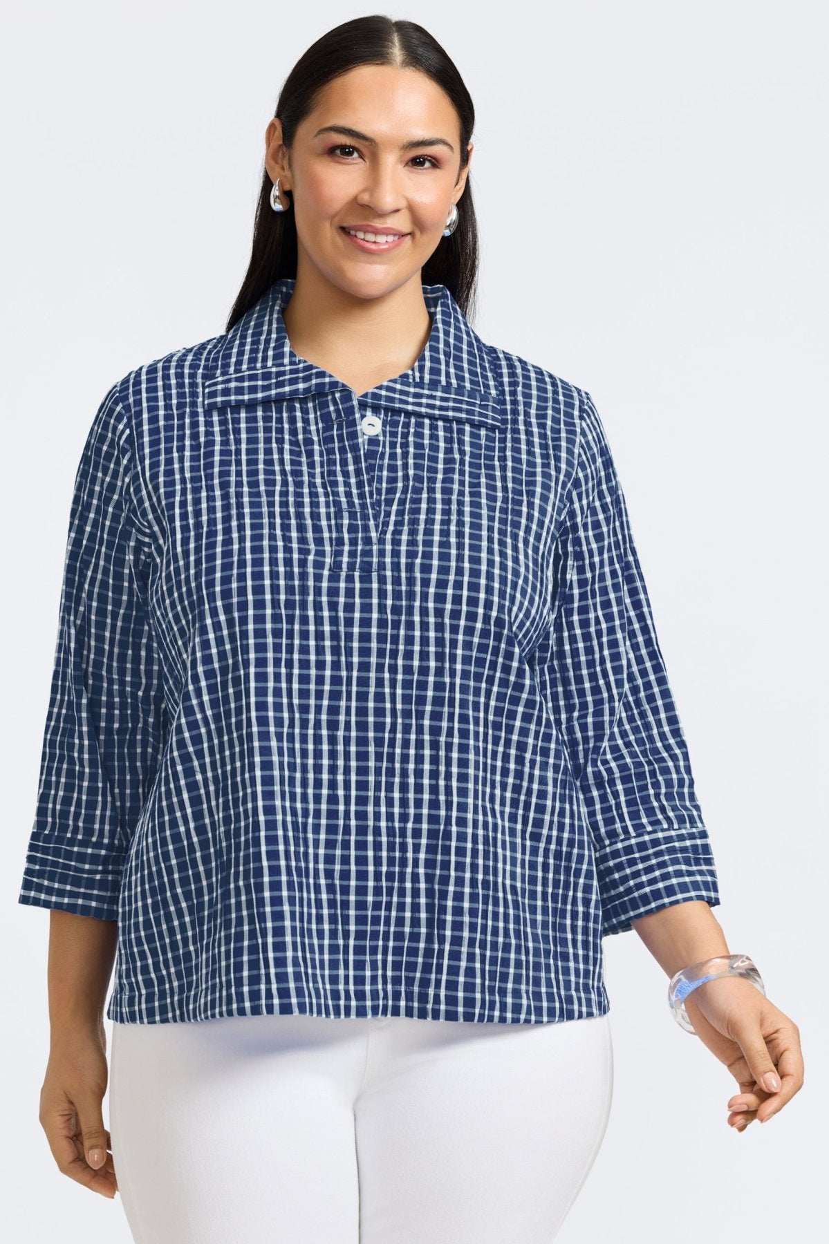 Sammy Plus Crinkle 3/4 Sleeve Popover Shirt Jacket