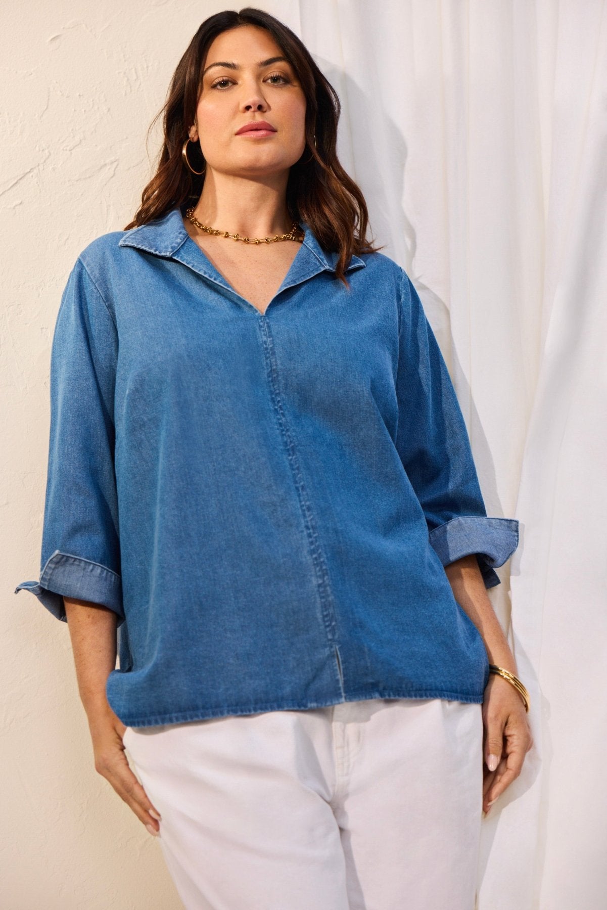 Agnes Plus Tencel® Denim 3/4 Sleeve Shirt