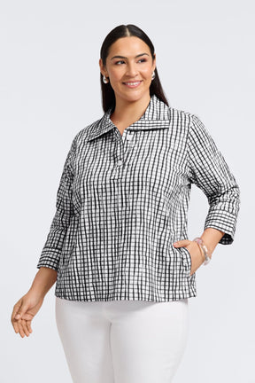 Sammy Plus Crinkle 3/4 Sleeve Popover Shirt Jacket