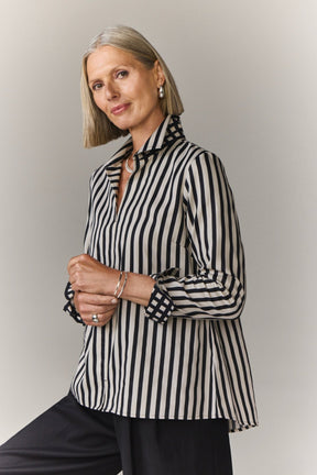 Agnes Stripe & Gingham Long Sleeve Popover Shirt