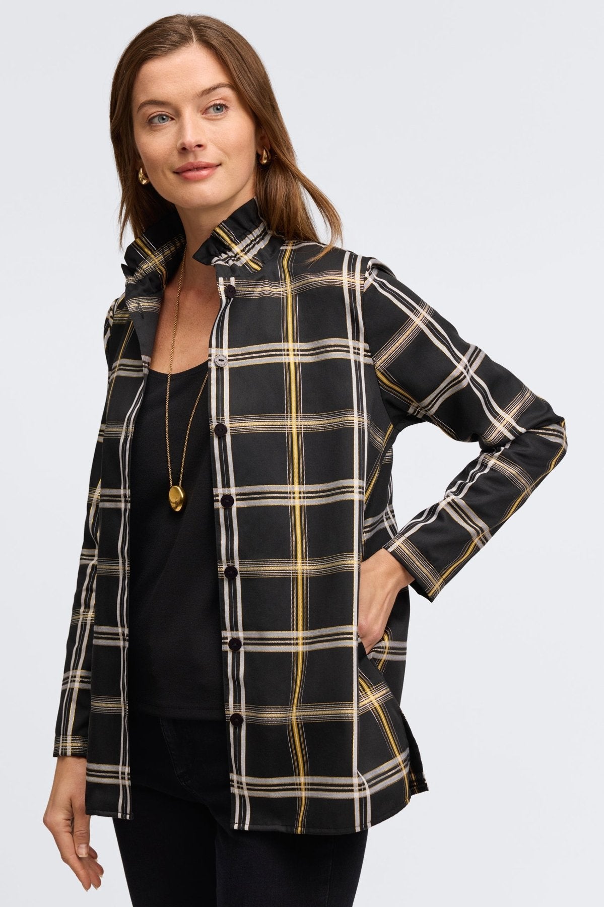 Carolina No Iron Gold & Silver Lurex Plaid Shirt Jacket