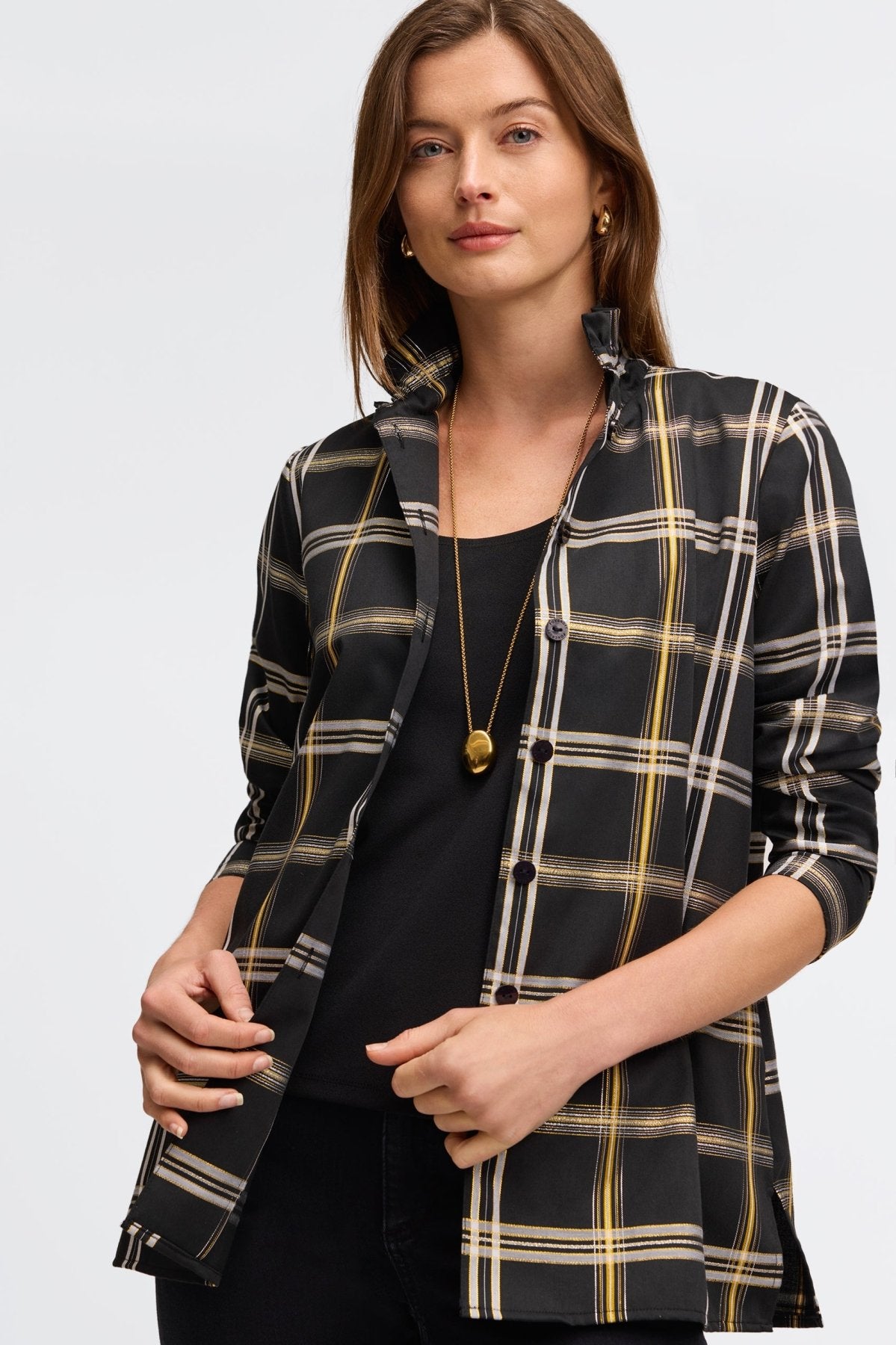 Carolina No Iron Gold & Silver Lurex Plaid Shirt Jacket