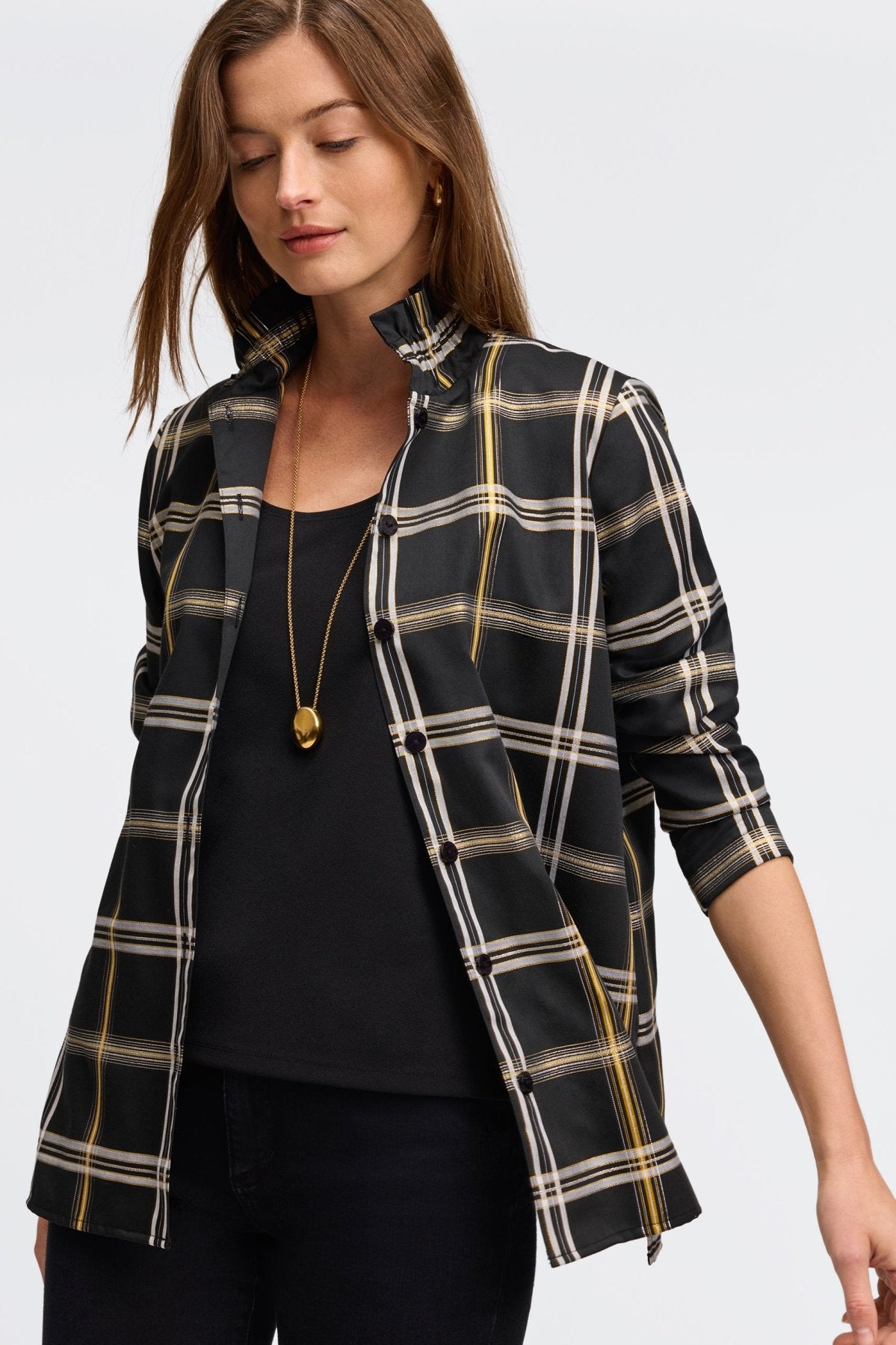 Carolina No Iron Gold & Silver Lurex Plaid Shirt Jacket