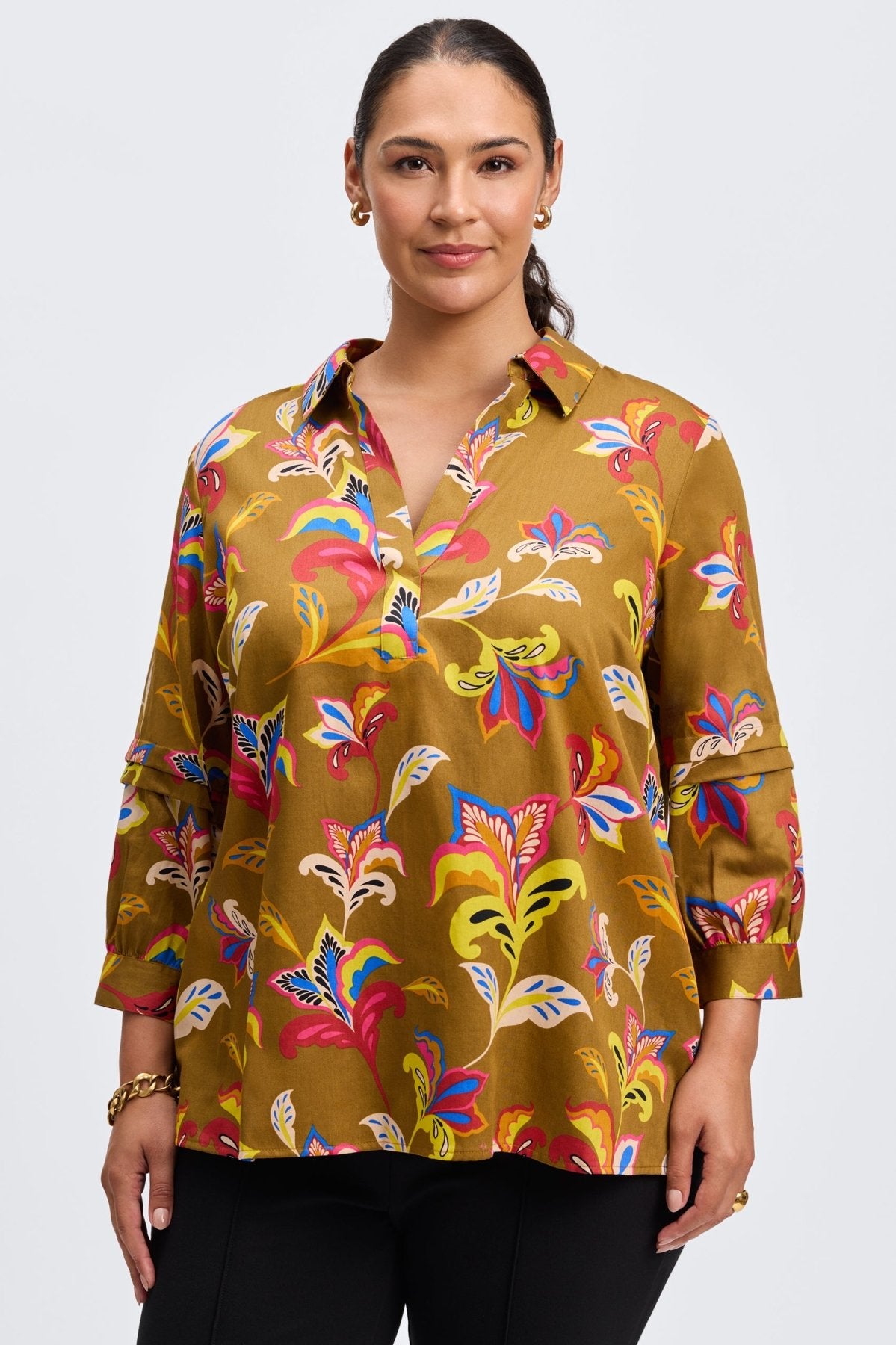 Frankie Plus No Iron Stylized Floral Popover