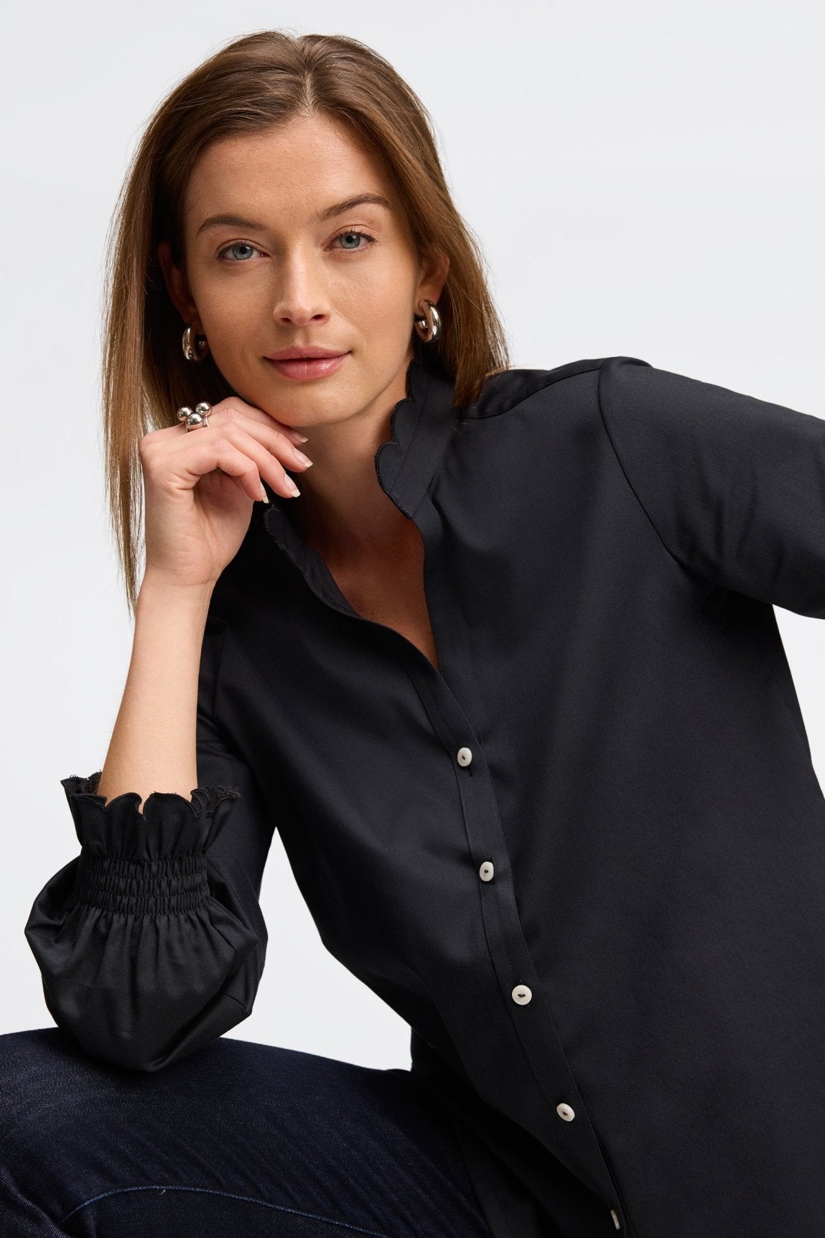 Elora No Iron Stretch Matte Sateen Long Sleeve Shirt