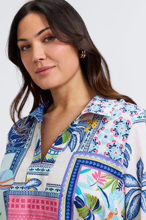 Julia Plus Island Conversational 3/4 Sleeve Popover Shirt