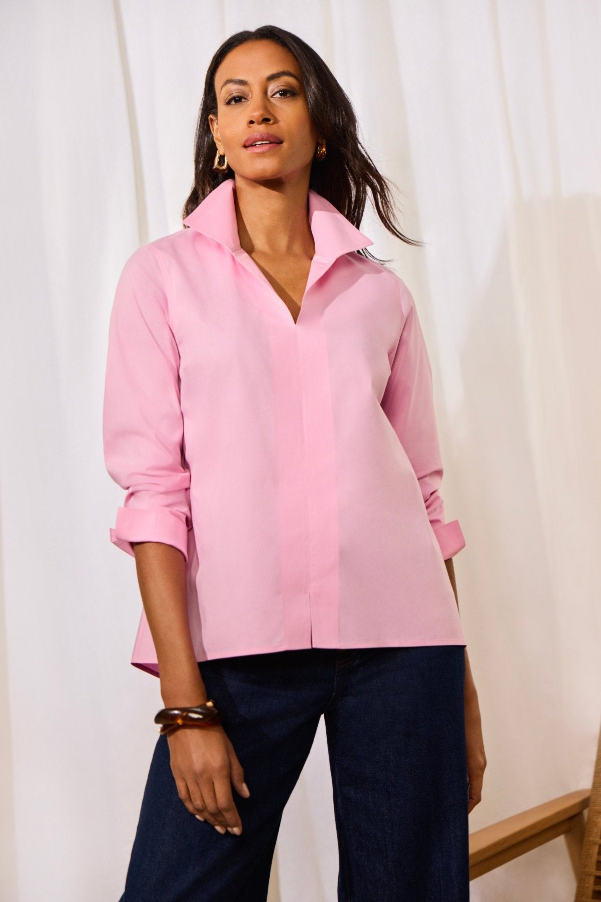 Agnes Stretch No Iron Popover Long Sleeve Shirt