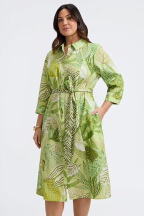 Fiona Plus Jungle Leaves 3/4 Sleeve Dress