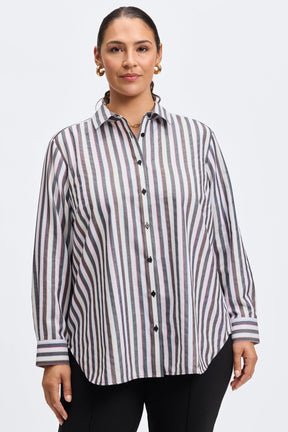 Boyfriend Plus No Iron Rainbow Lurex Stripe Shirt