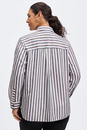 Boyfriend Plus No Iron Rainbow Lurex Stripe Shirt