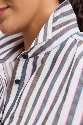 Boyfriend Plus No Iron Rainbow Lurex Stripe Shirt