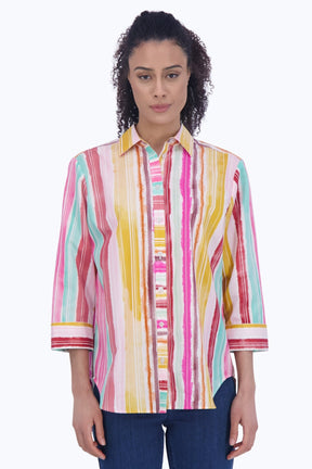 Boyfriend No Iron Spring Watercolor Stripe Tunic