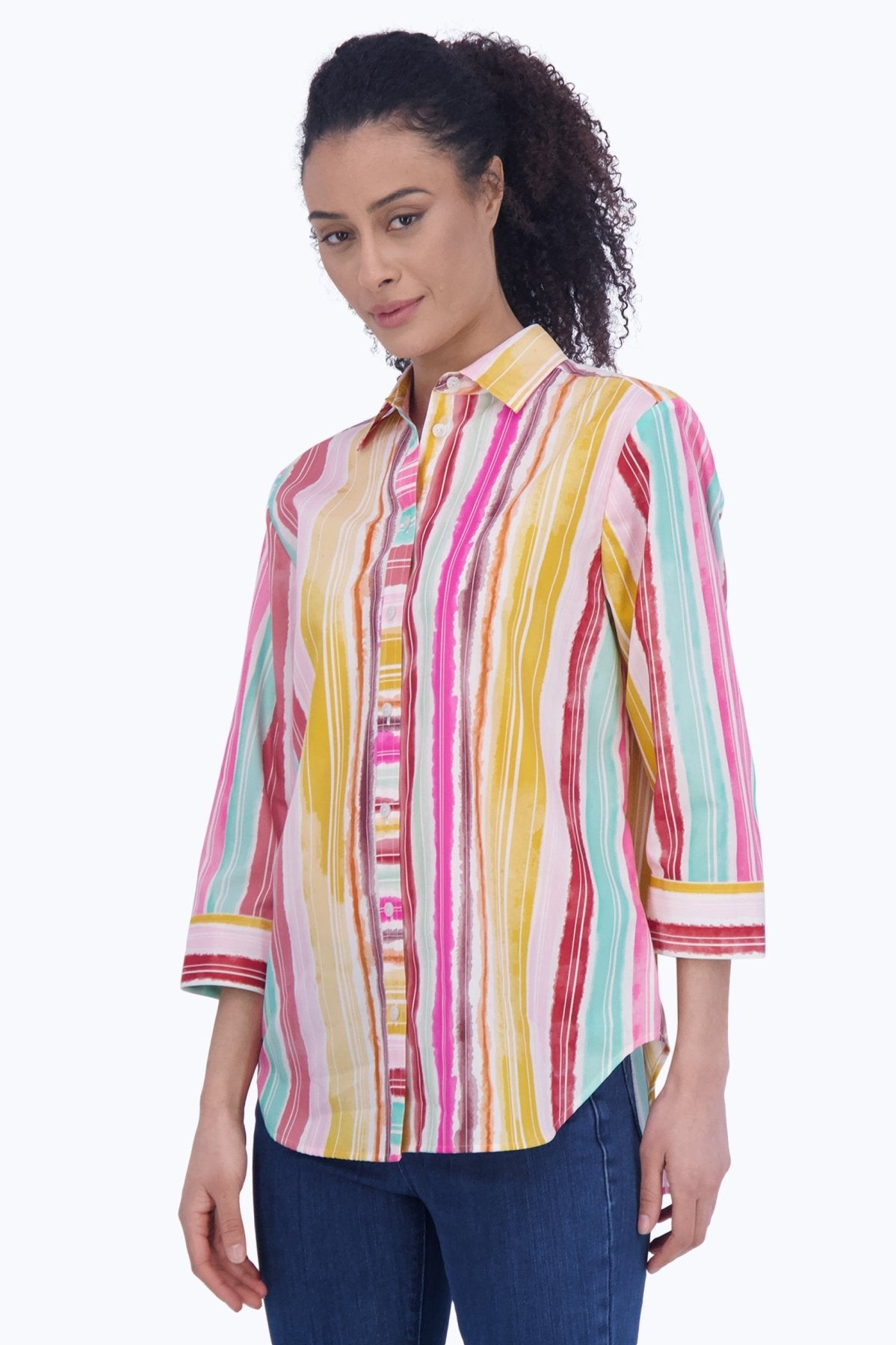 Boyfriend No Iron Spring Watercolor Stripe Tunic