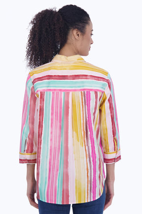 Boyfriend No Iron Spring Watercolor Stripe Tunic