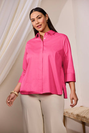 Pearl Plus No Iron Stretch Matte Sateen 3/4 Sleeve Shirt