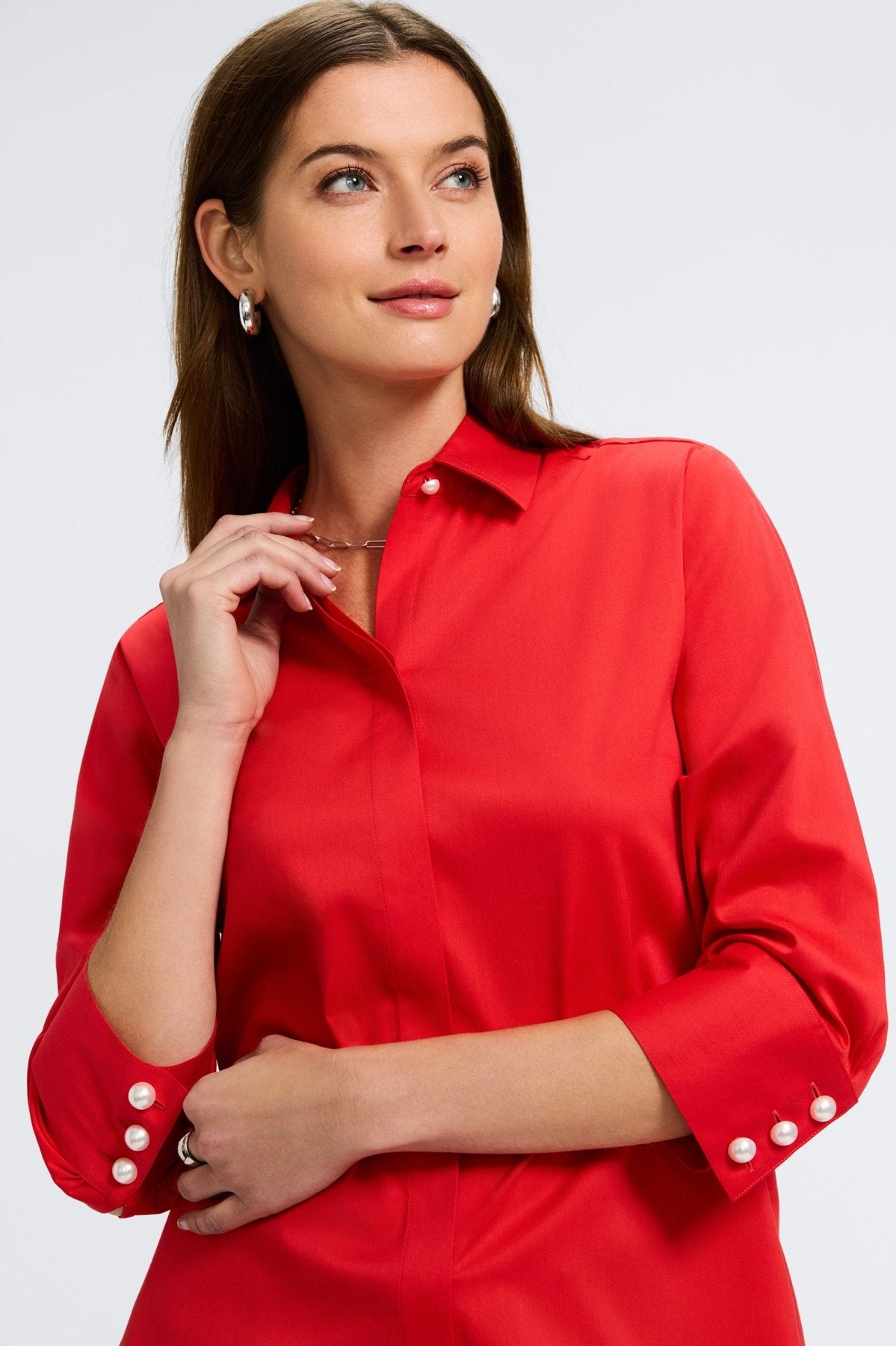 Pearl No Iron Stretch Matte Sateen 3/4 Sleeve Shirt