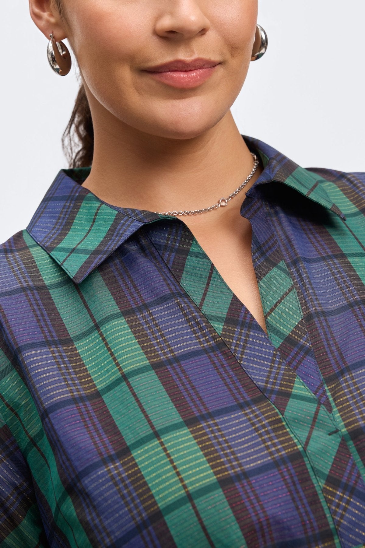 Frankie Plus No Iron Metallic Plaid Popover