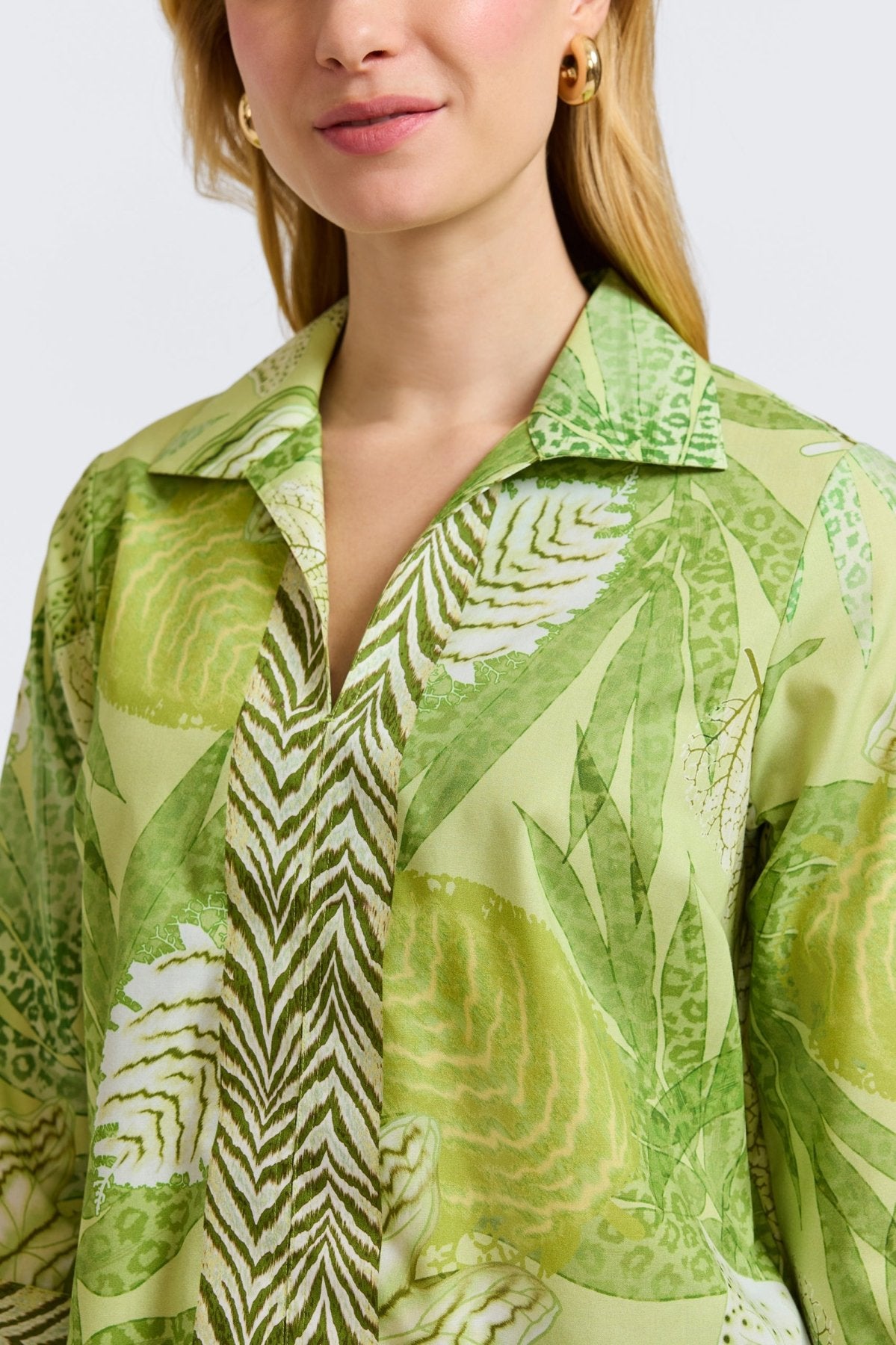 Agnes Jungle Leaves 3/4 Sleeve Popover Shirt