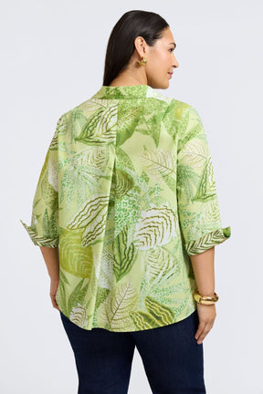 Agnes Plus Jungle Leaves 3/4 Sleeve Popover Shirt