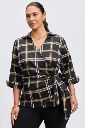 Salina Plus No Iron Gold & Silver Lurex Plaid Shirt