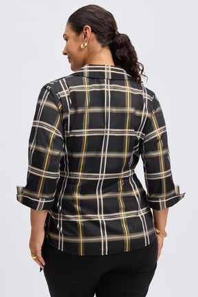 Salina Plus No Iron Gold & Silver Lurex Plaid Shirt