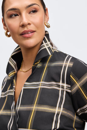 Salina Plus No Iron Gold & Silver Lurex Plaid Shirt