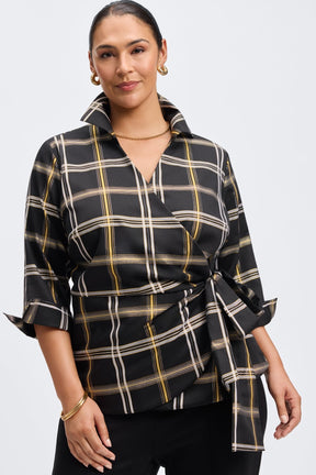 Salina Plus No Iron Gold & Silver Lurex Plaid Shirt