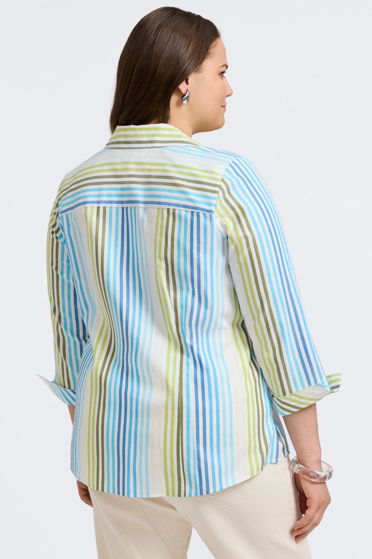 Taylor Plus No Iron Pinpoint Ombre Stripe 3/4 Sleeve Shirt