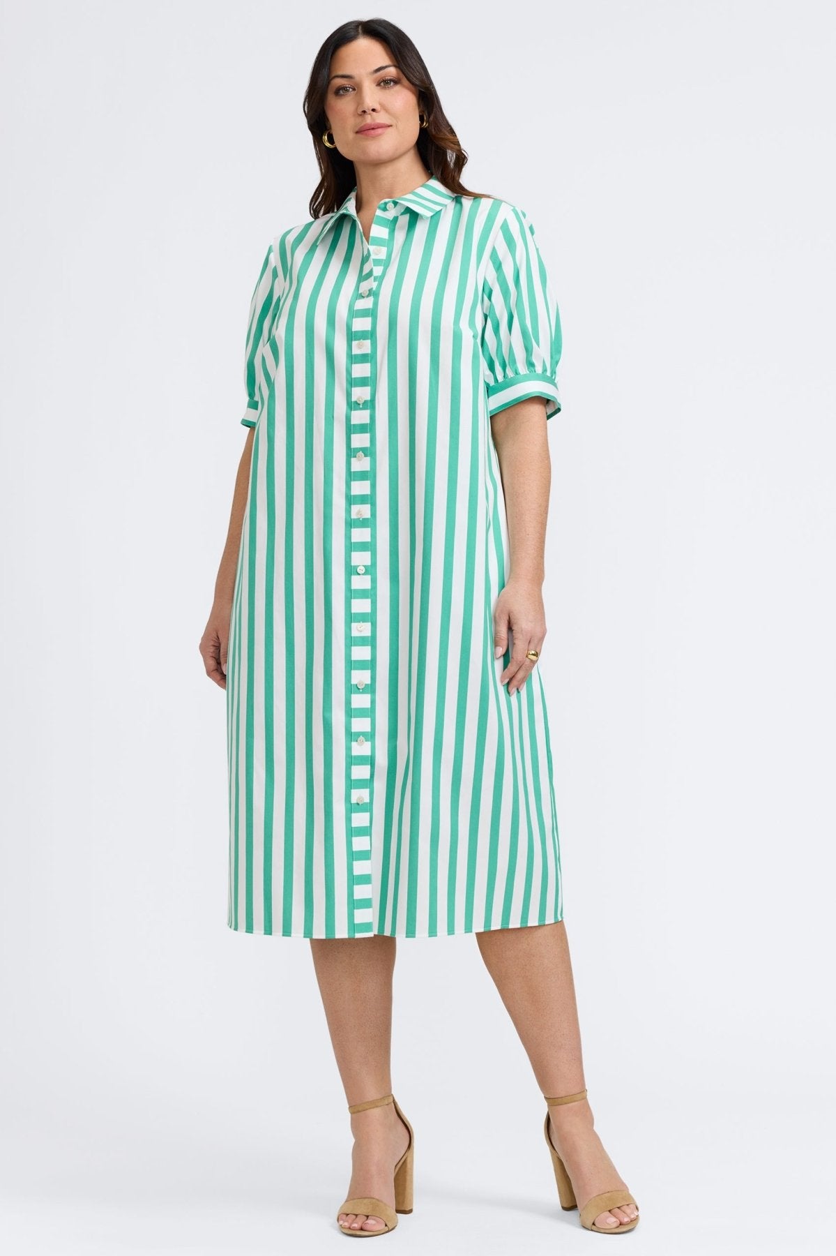 Esther Plus Springtime Stripe Elbow Sleeve Dress