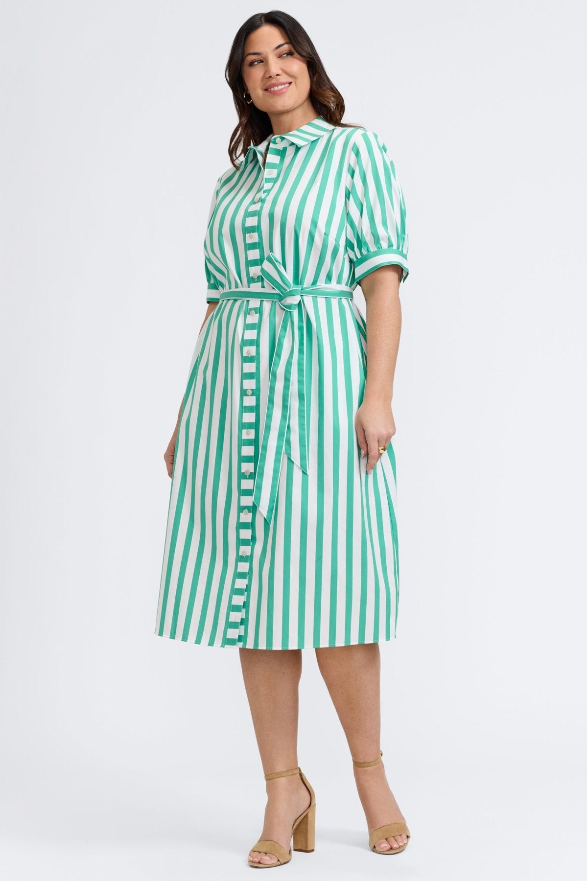 Esther Plus Springtime Stripe Elbow Sleeve Dress