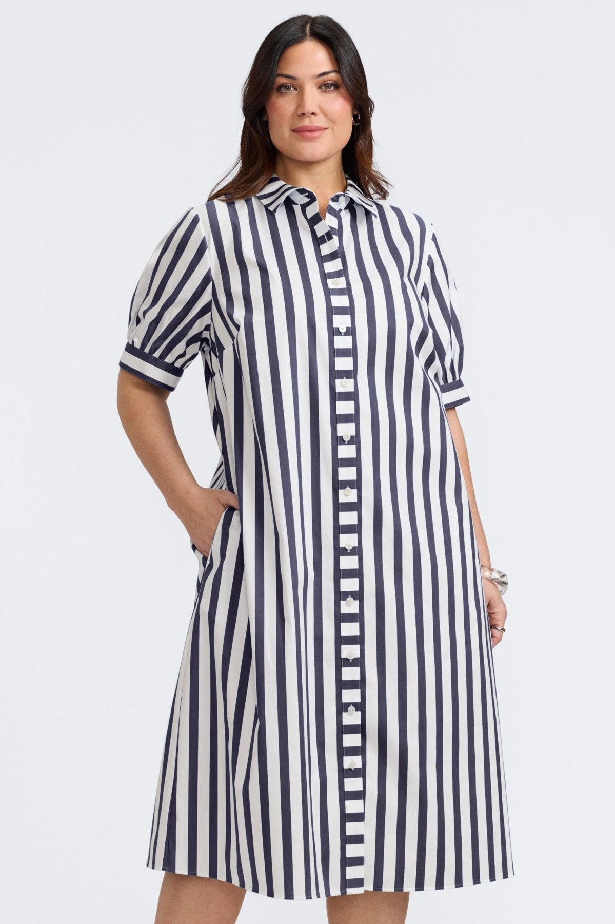 Esther Plus Springtime Stripe Elbow Sleeve Dress