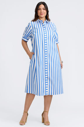 Esther Plus Springtime Stripe Elbow Sleeve Dress