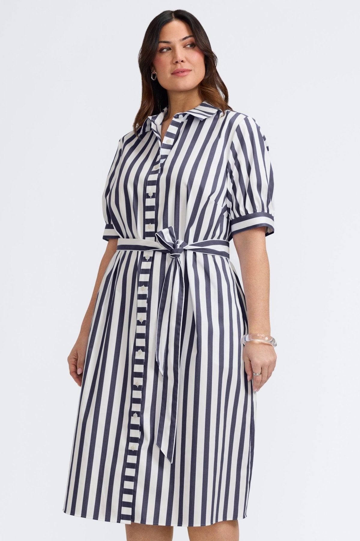 Esther Plus Springtime Stripe Elbow Sleeve Dress